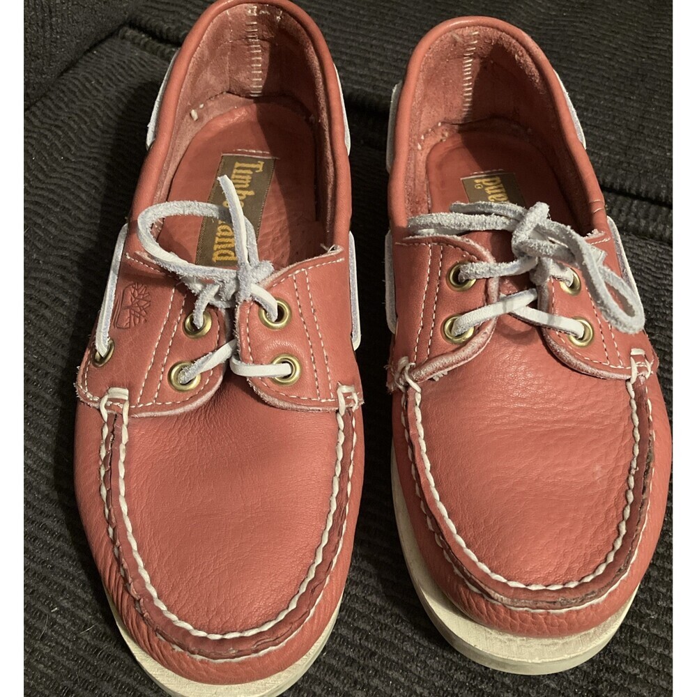 Timberland Red Leather Boat Shoes Sz 7 Slip On Loafers